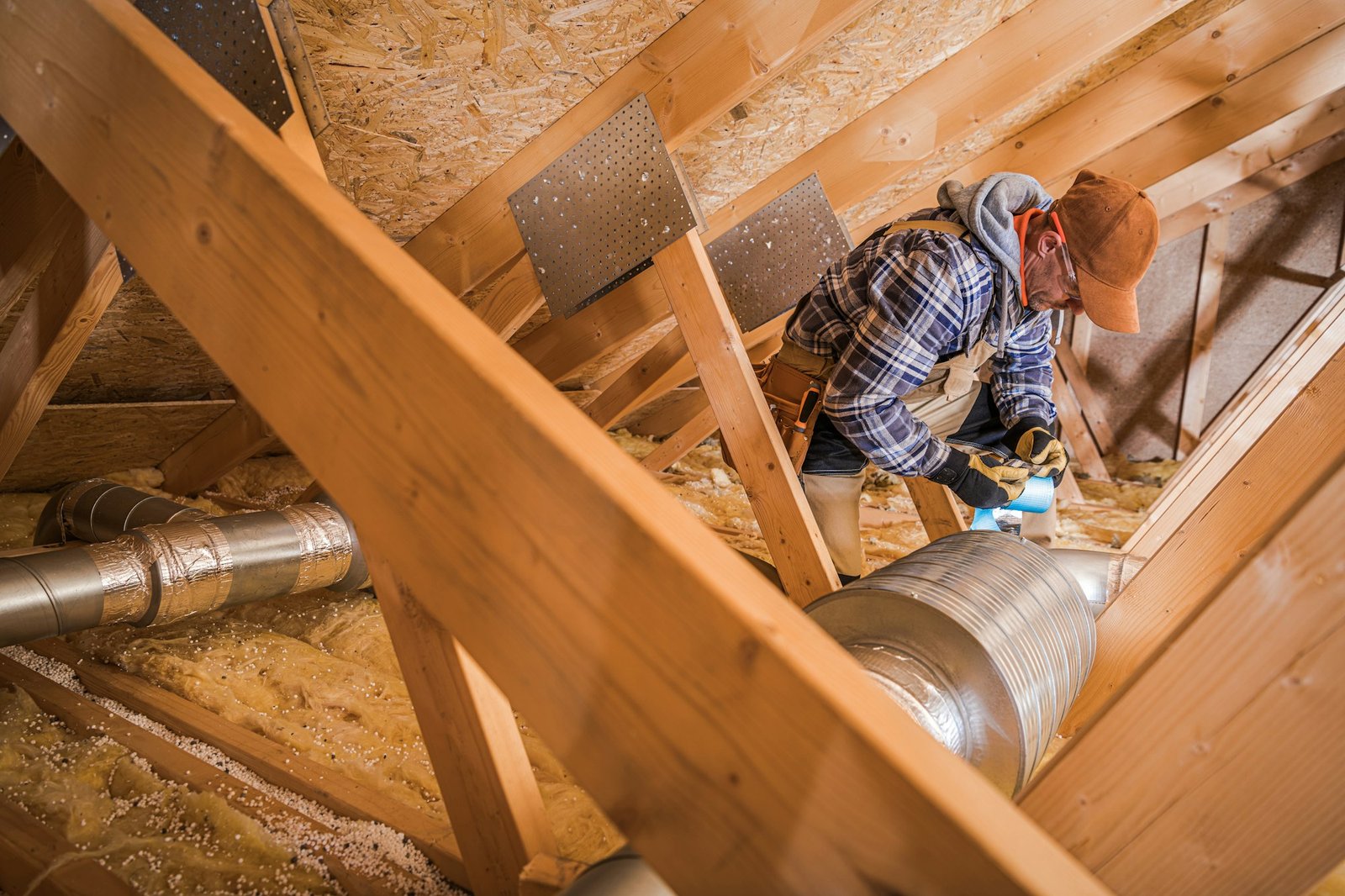 HVAC Technician Installing Air Duct Filter